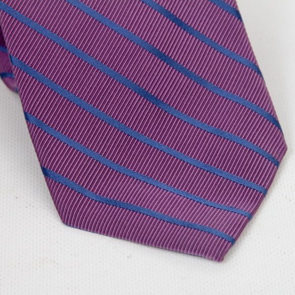 Brooks Brothers Makers Purple Blue Stripe Silk Blend Mens Necktie Tie Ties Y2K - Picture 2 of 3